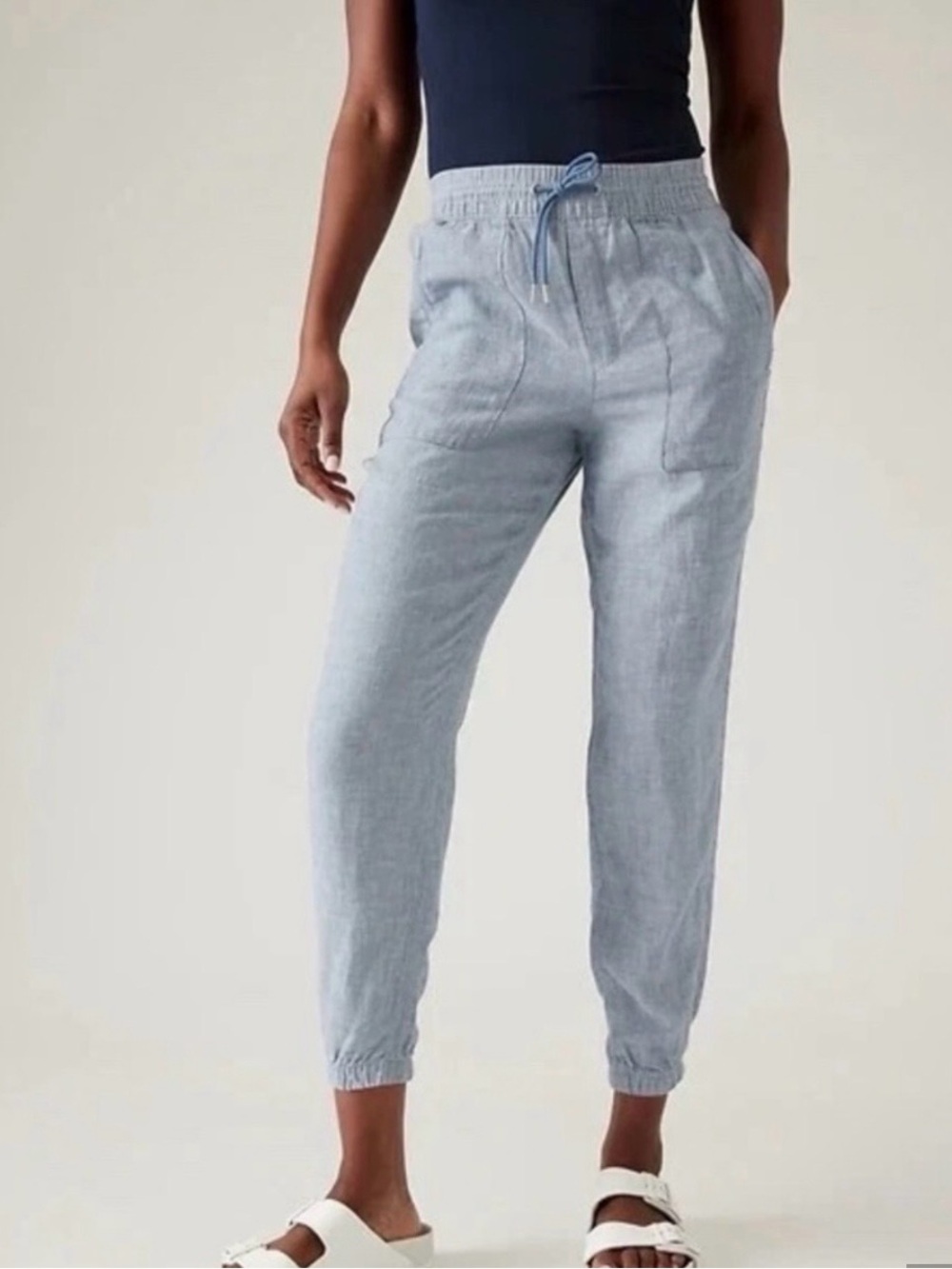Athleta Light Blue Linen Jogger Pants